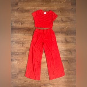 OFFLINE by Aerie Summer Lights Terry Cropped T-Shirt & Wide Leg Pant Set NWT